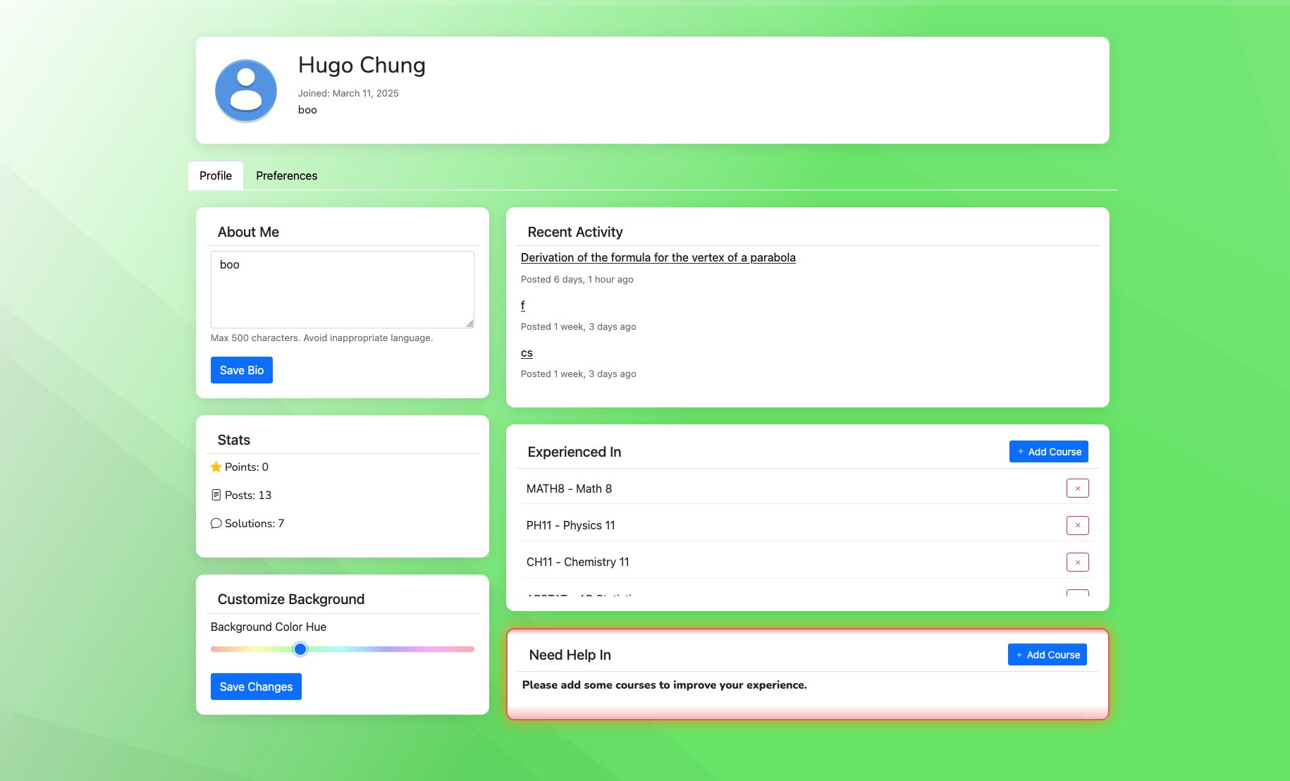 Profile Page
